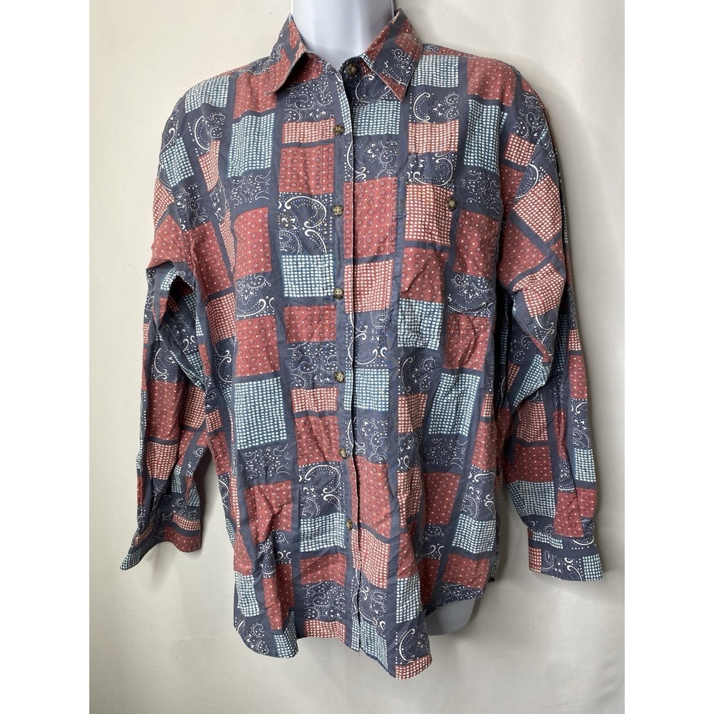 Vintage Bugle Boy Womens Bandana Shirt Size Small Western Patchwork Country 90's